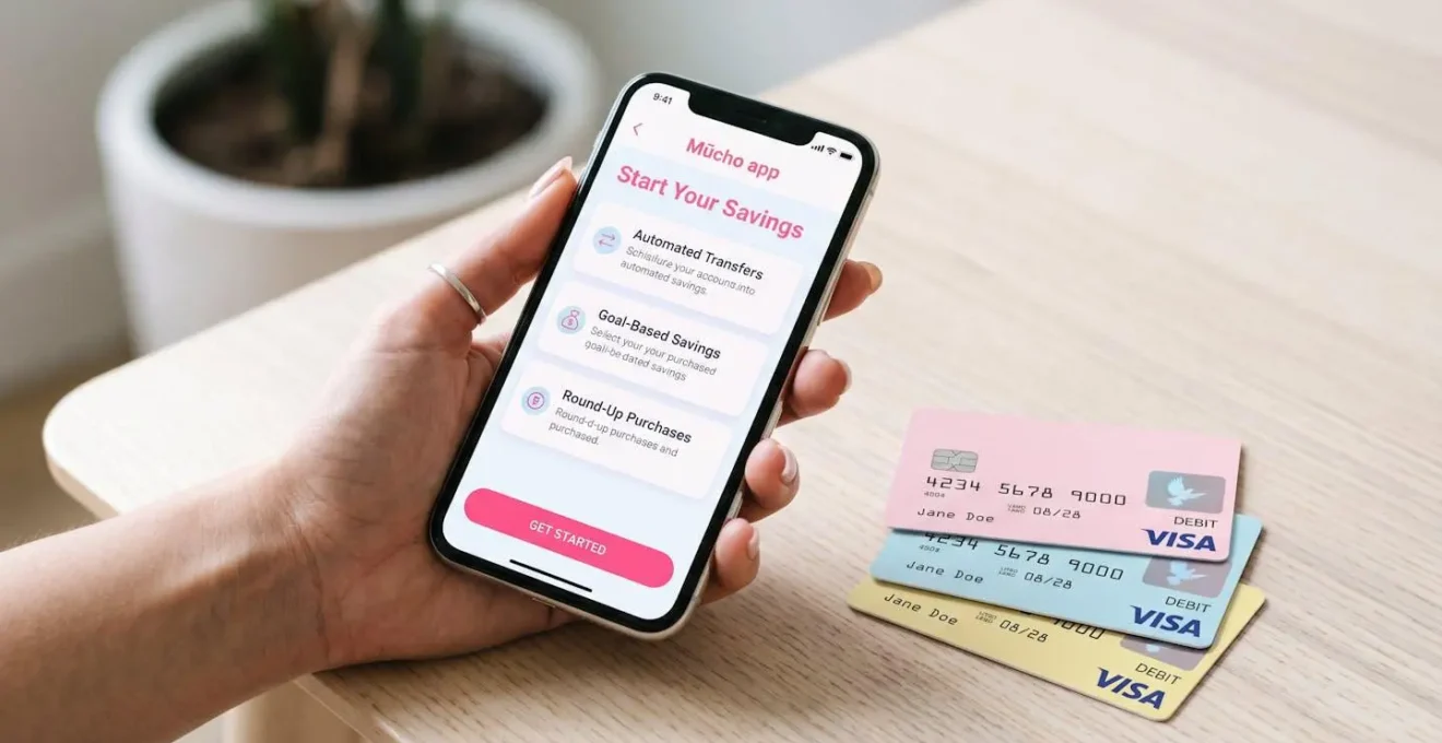 Application mobile Mūcho affichant des options de cagnottes personnalisables.